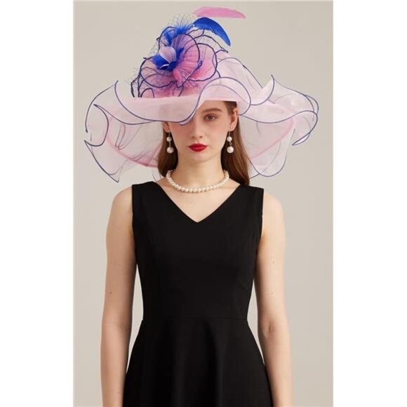 Women's Kentucky Derby Church Dress Hat 10-pink,blue - Picture 4 of 7